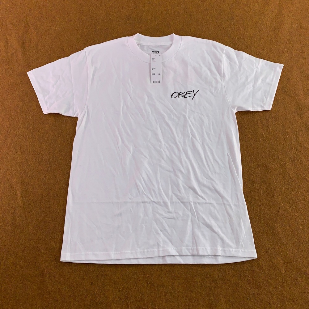 Obey Mens Medium White Poppy Flower Graphic Short Sleeve T-Shirt NWT